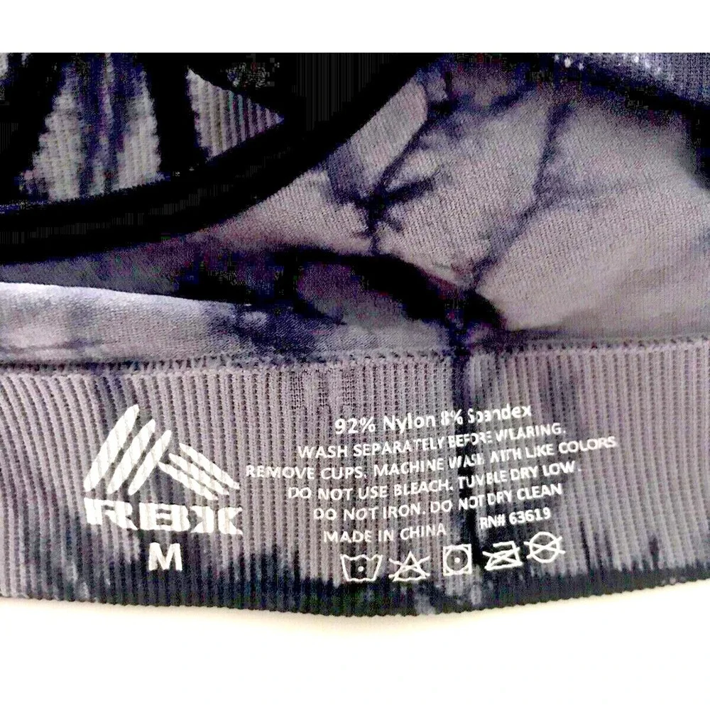 RBX Active Seamless Tie‑Dye Racerback Sports Bra Gray Black Size‎ M
